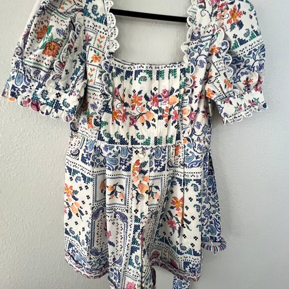 FARM Rio Romantic Bandanas Puff-Sleeve Belted Romper – Size L – NWOT - Picture 11 of 16